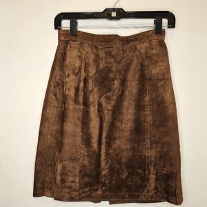 Vintage brown leather suede midi skirt